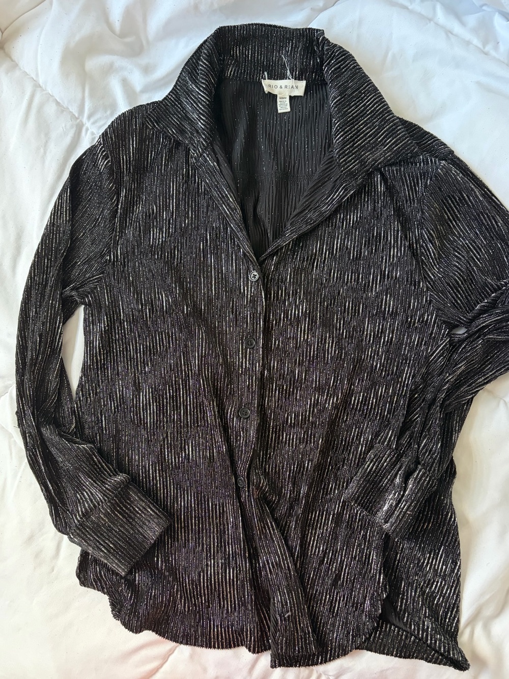 Black Shimmery Button-Down Blouse
